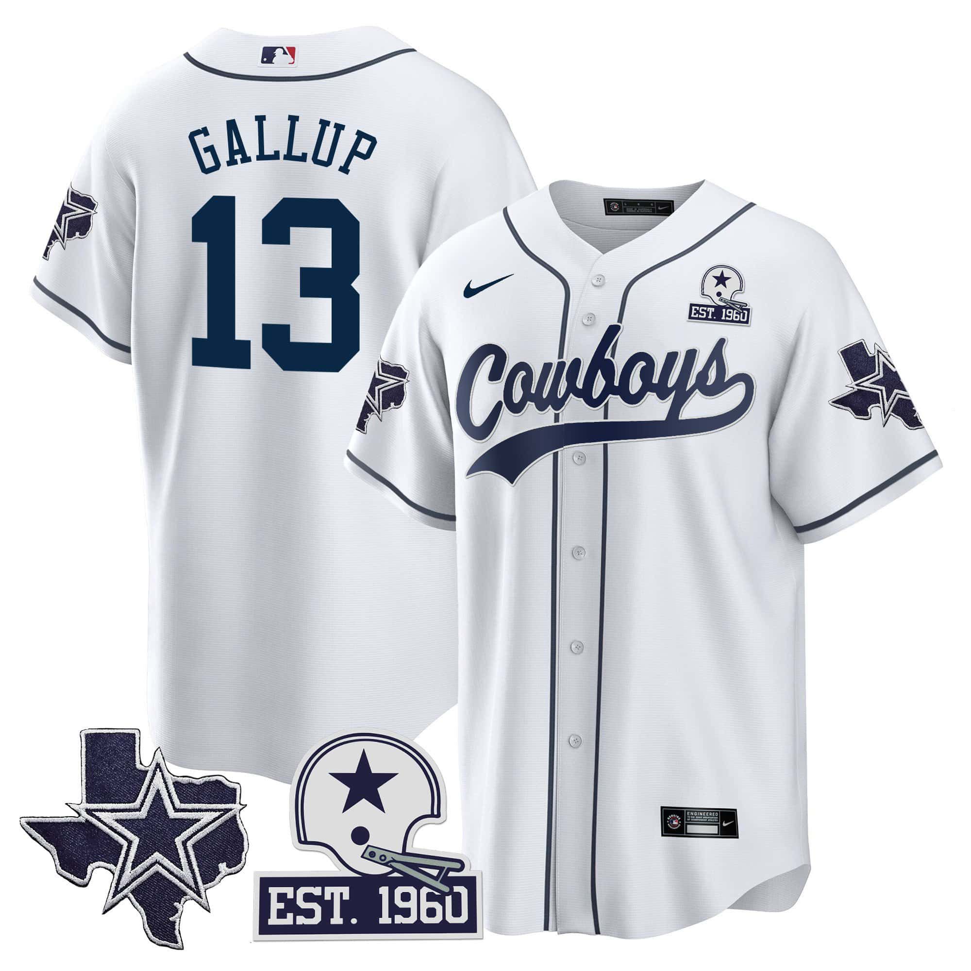 Men Dallas Cowboys 13 Gallup White 2024 Nike Patch Baseball NFL Jersey
